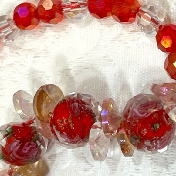 Religious Red & Clear Real Crystal Rosary Bracelet Red Cord Crucifix Charm - Picture 6 of 8